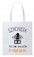 Torba Biała Eco Shopper Dla Szachisty Prezent Z Nadrukiem Ze Zdjęciem
