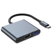 3w1 hub rozdzielacz usb-c na usb-a usb-c pd 100w hdmi 4k 30hz - szary