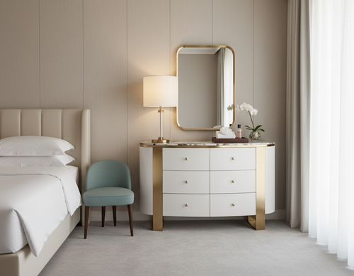 Komoda biała Sofia na złotych nogach z kamiennym blatem 140x40x85 na Arena.pl