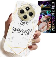 ETUI DO XIAOMI REDMI 14C 4G - BIAŁY MARMUREK W ZŁOTE RAMKI LOVE YOU