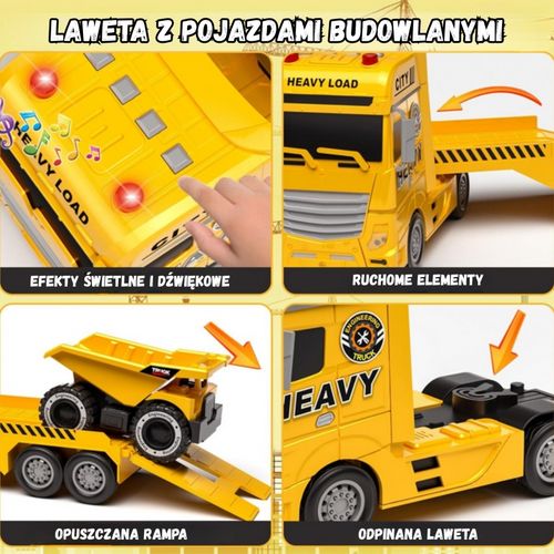 WOOPIE Samochód Laweta z Pojazdami Budowlanymi na Arena.pl