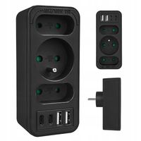 Rozgaleznik sieciowy z usb Rozdzielacz na 3 gniazda 2x USB-A 2xUSB-C czarny