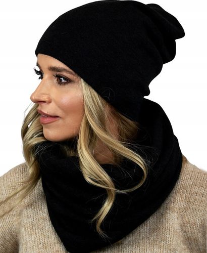 POLSKI Komplet CZAPKA + KOMIN Tunel Szal - CZARNY komplet damski na na Arena.pl