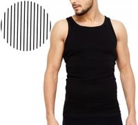 PODKOSZULKA KOSZULKA MĘSKA 100% BAWEŁNA PRĄŻKOWANA CZARNA OKRĄGŁY - XXL