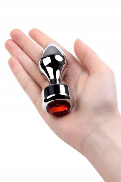 Silver anal plug TOYFA Metal with red round-shaped gem zdjęcie 3