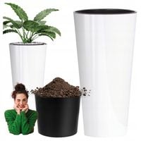 DONICZKA Z WKŁADEM PLASTIKOWA NA BALKON BIAŁA OKRĄGŁA OGRODOWA DONICA TARAS