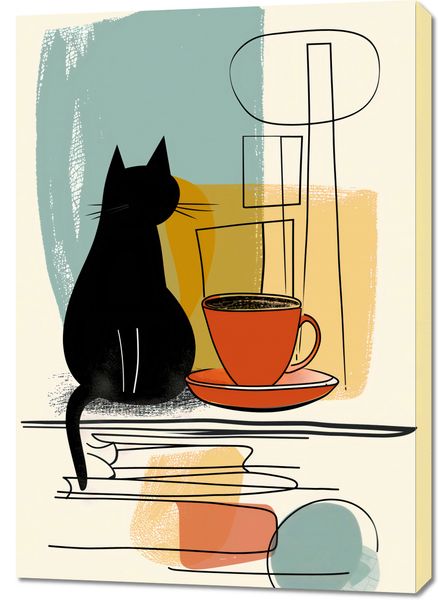 Obraz 70x100cm Kot i Kawa zdjęcie 1