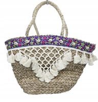 Torebka koszyk trawa morska ręcznie pleciony muszle frędzle zamek BOHO 2306