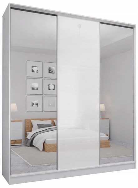 SZAFA PRZESUWNA 150 x 250 3D MAX BIAŁA + 2 LUSTRA zdjęcie 1