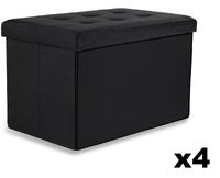 Pufa składana XL z guzikami - 60x38x38cm aksamit czarna x 4