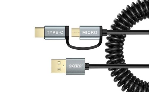 SOLIDNY KABEL CHOETECH 2W1 USB-C MICROUSB SPIRALA na Arena.pl