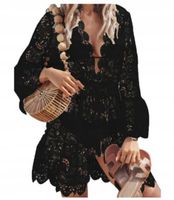 PAREO NARZUTKA LETNIA PLAŻOWA BOHO KORONKA CZARNA SUKIENKA NA LATO