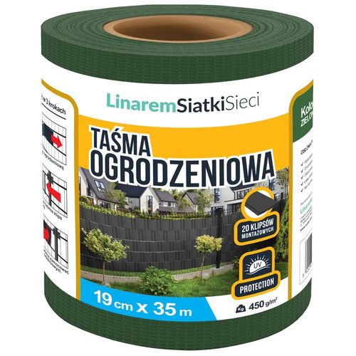 TAŚMA OGRODZENIOWA ZIELONA 19cmx35m OSŁONA NA OGRODZENIE PANELOWE PŁOT +UV na Arena.pl