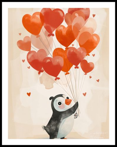 Plakat 50x65cm Pingwinek z Balonami na Arena.pl