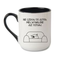 KUBEK „NIE CZEKAJ DO JUTRA. MIEJ WYWALONE JUŻ DZIŚ” Wzór - Elegant Coffee Czarny 330 ml