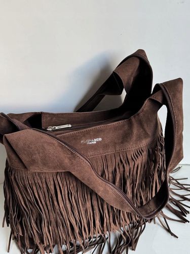 Torba Flora&Co torebka frędzle worek zamsz zamszowa eco brązowa czekoladowy na Arena.pl