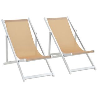 Składane Krzesła Plażowe, 2 Szt, Aluminium I Textilene, Kremowe