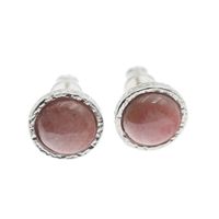 Kolczyki sztyfty z okrągłym Rodochrozytem w srebrze młotkowanym