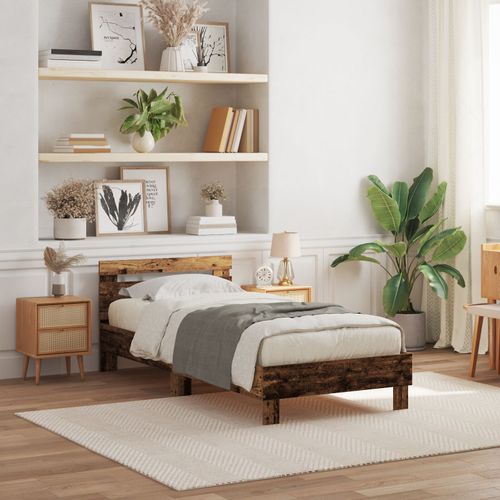 Łóżko  z oświetleniem LED Stary drewniany 75x190 cm Drewno inżynieryjne na Arena.pl