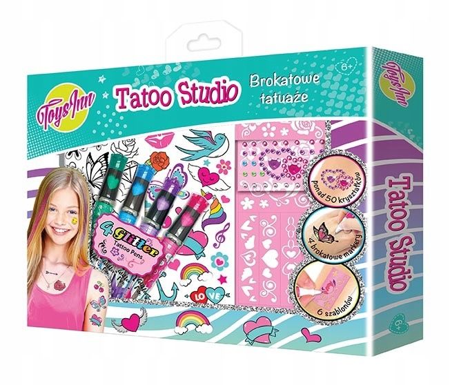 STUDIO TATUAŻU BROKATOWE TATUAŻE zestaw kryształki, szablony , markery zdjęcie 2