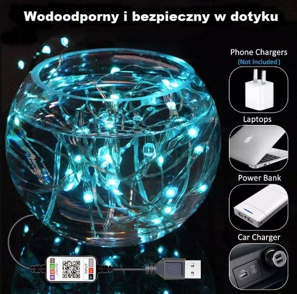 Inteligentne lampki choinkowe 10m 100led WiFi zdjęcie 5