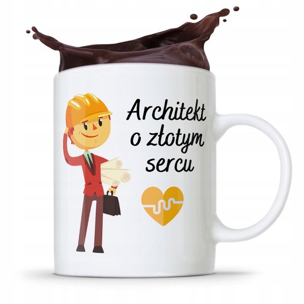 Kubek Architekta Projektanta O Złotym Sercu Z Nadrukiem Ze Zdjęciem zdjęcie 1