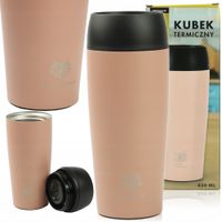 KUBEK TERMICZNY 450ML RÓŻOWY SZCZELNY TERMOS BIDON NA GORĄCĄ KAWĘ HERBATĘ