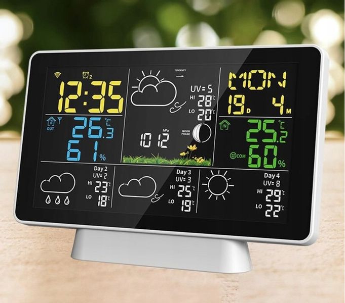 STACJA POGODY WiFi 3 CZUJNIKI UV hPa TEMP WILGOTNOŚĆ FAZY KSIĘŻYCA BUDZIK zdjęcie 10