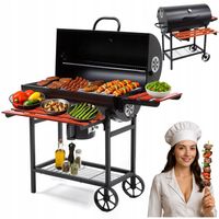 GRILL WĘGLOWY OGRODOWY HYRLA BECZKA POPIELNIK TERMOMETR KÓŁKA METALOWE