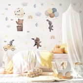 Naklejki ZWIERZĘTA Księżyce Gwiazdy Balony ZESTAW 120cm x 60cm