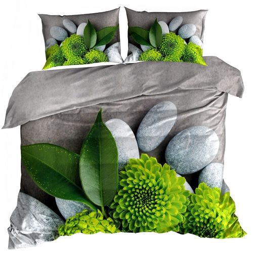 Pościel 3D bawełna satyna 140x200cm ZIELONE CHRYZANTEMY na Arena.pl