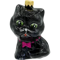 Bombka choinkowa szklana: Kot z muchą: czarny