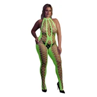 shots ouch! bodystocking neonowy xl/xxxxl z głębokim dekoltem uv