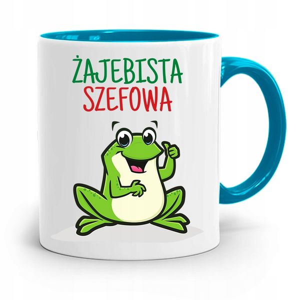 Kubek Błękitny Dla Szefa Szefowa Żajebista Prezent Z Nadrukiem Ze Zdjęciem zdjęcie 1