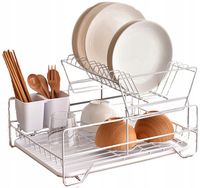 SUSZARKA DO NACZYŃ STOJĄCA BIAŁA DWUPOZIOMOWA OCIEKACZ Z TACKĄ W