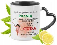 Dla Niani Kubek Czarny Z Uszkiem W Kształcie Serca Na Prezent Z Nadrukiem