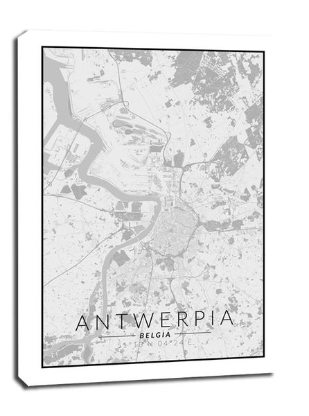 Antwerpia mapa czarno biała  - obraz na płótnie 60x80 cm zdjęcie 1