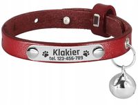 Obroża Skórzana dla Kota Psa dzwonek GRAWER Identyfikator CZERWONA (M)