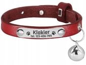 Obroża Skórzana dla Kota Psa dzwonek GRAWER Identyfikator CZERWONA (M)