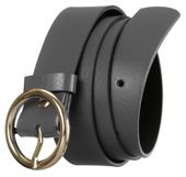 połyskujący, skórzany pasek damski ze złotą, okrągłą klamrą - rovicky 90