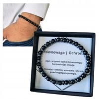 BRANSOLETKA MĘSKA OCHRONA RÓWNOWAGA HEMATYT GRAFITOWY AGAT CZARNY PREZENT