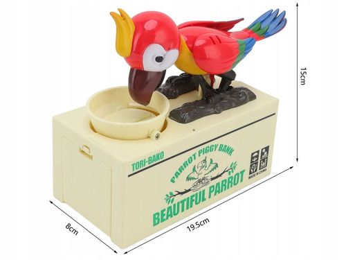 SKARBONKA INTERAKTYWNA AUTOMAT ZJADA MONETY PAPUGA ZŁODZIEJASZEK MONET na Arena.pl