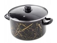 Garnek emaliowany ze szklaną pokrywką prosty czarno-złoty MARBLE 22 cm 4,7L