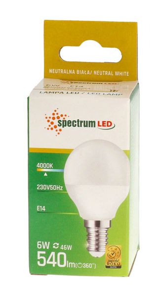 Żarówka LED kulka E14 230V 6W neutral NW WOJ13756 10 SZTUK SPECTRUM zdjęcie 4