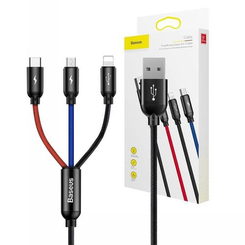 kabel usb baseus 3w1 usb-c / lightning / micro 3,5a 0,3m (czarny) na Arena.pl