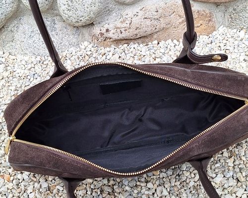 Zamszowa WŁOSKA torebka z troczkiem SKÓRA NATURALNA Vera Pelle czekoladowa na Arena.pl