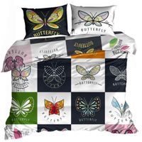 Pościel 3D bawełna satyna 160x200cm MOTYLKI SZACHOWNICA