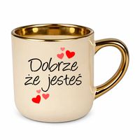 PREZENT DLA MATKI Dobrze że jesteś - elegancki kubek na prezent Beżowy
