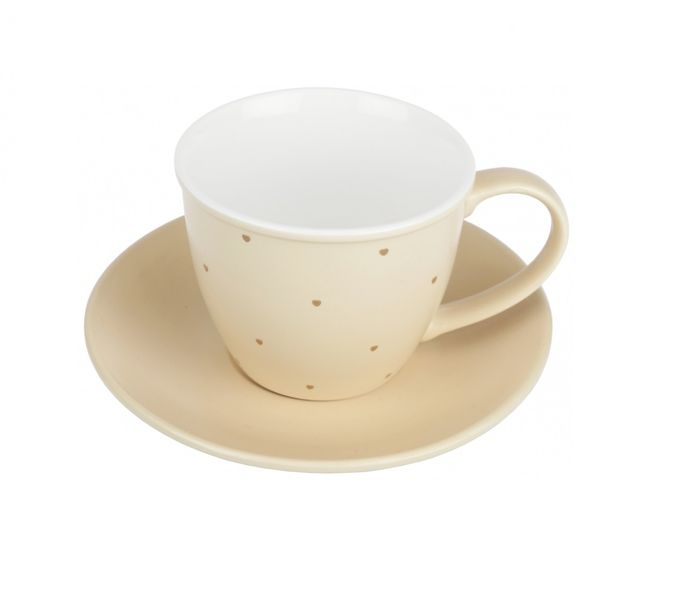 Filiżanka ze spodkiem COFFEA 220 ml porcelana New Bone kremowy wzór serduszka zdjęcie 1