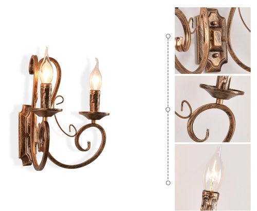 Kinkiety ścienne retro metalowe vintage Ganeed HD092-2 E14 brązowe na Arena.pl